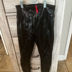 SPANX Black Faux Leather Leggings size small petite